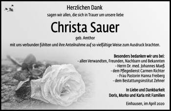 Traueranzeige von Christa Sauer von Südthüringer Presse