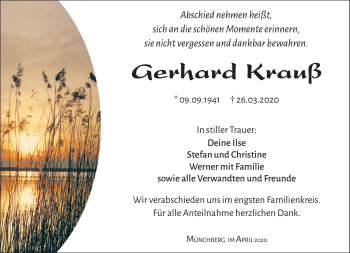 Traueranzeige von Gerhard Krauß von Frankenpost