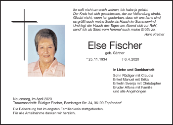 Traueranzeige von Else Fischer von Neue Presse Coburg