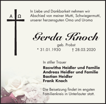Traueranzeige von Gerda Knoch von Neue Presse Coburg
