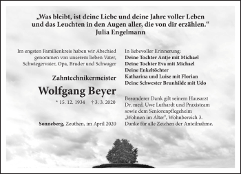 Traueranzeige von Wolfgang Beyer von Südthüringer Presse
