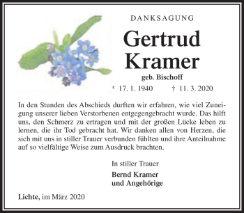 Traueranzeige von Getrud Kramer von Südthüringer Presse