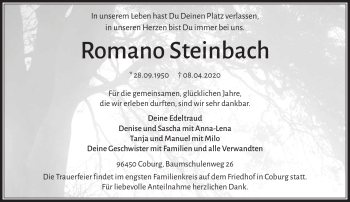 Traueranzeige von Romano Steinbach von Neue Presse Coburg