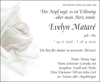 Traueranzeige von Evelyn Mataré von Südthüringer Presse
