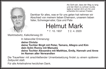 Traueranzeige von Helmut Mark von Frankenpost