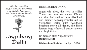 Traueranzeige von Ingeborg Dellit von Südthüringer Presse