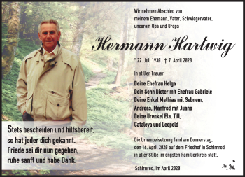 Traueranzeige von Hermann Hartwig von Südthüringer Presse