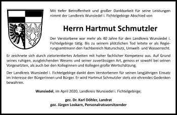 Traueranzeige von Hartmut Schmutzler von Frankenpost