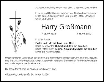 Traueranzeige von Harry Großmann von Neue Presse Coburg
