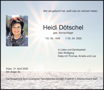 Traueranzeige von Heidi Dötschel von Neue Presse Coburg