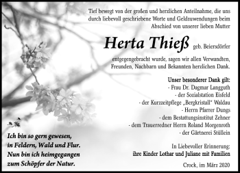 Traueranzeige von Herta Thieß von Südthüringer Presse