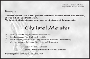 Traueranzeige von Christel Meister von Südthüringer Presse