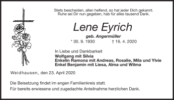Traueranzeige von Lene Eyrich von Neue Presse Coburg