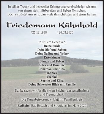 Traueranzeige von Friedemann Kühnhold von Südthüringer Presse