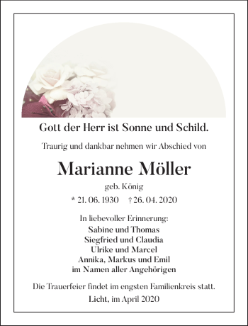Traueranzeige von Marianne Möller von Südthüringer Presse