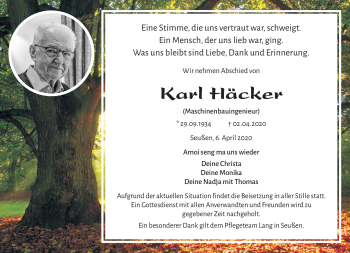 Traueranzeige von Karl Häcker von Frankenpost