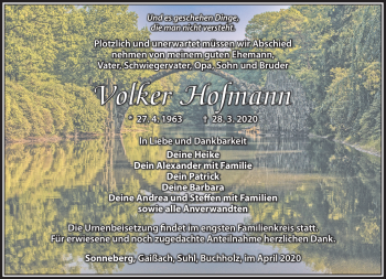 Traueranzeige von Volker Hofmann von Südthüringer Presse