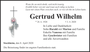 Traueranzeige von Gertrud Wilhelm von Neue Presse Coburg