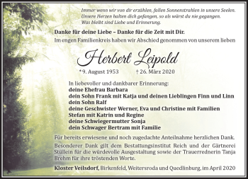 Traueranzeige von Herbert Leipold von Südthüringer Presse