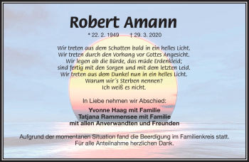 Traueranzeige von Robert Amann von Frankenpost