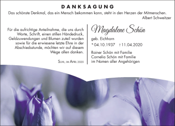 Traueranzeige von Magdalene Schön von Südthüringer Presse