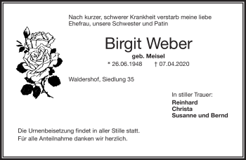 Traueranzeige von Birgit Weber von Frankenpost