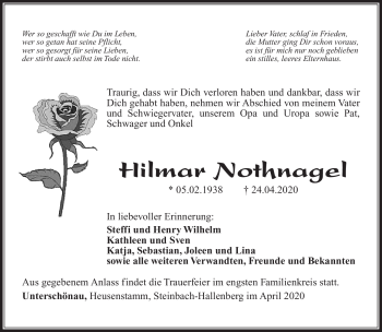Traueranzeige von Hilmar Nothnagel von Südthüringer Presse