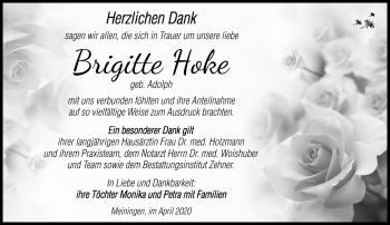 Traueranzeige von Brigitte Hoke von Südthüringer Presse