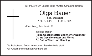 Traueranzeige von Olga Bauer von Frankenpost