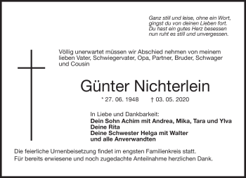 Traueranzeige von Günter Nichterlein von Neue Presse Coburg
