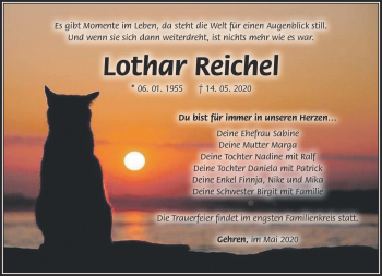 Traueranzeige von Lothar Reichel von Südthüringer Presse