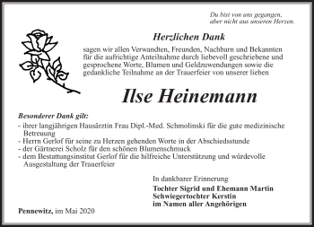 Traueranzeige von Ilse Heinemann von Südthüringer Presse