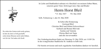Traueranzeige von Horst Bleil von Frankenpost