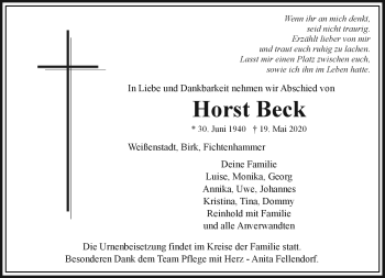 Traueranzeige von Horst Beck von Frankenpost