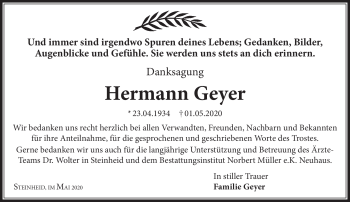Traueranzeige von Hermann Geyer von Südthüringer Presse