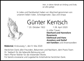 Traueranzeige von Günter Kentsch von Neue Presse Coburg