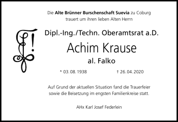 Traueranzeige von Achim Kraus von Neue Presse Coburg