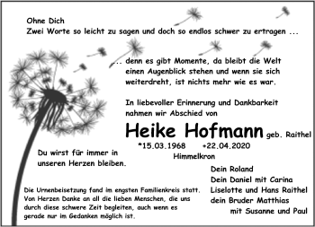 Traueranzeige von Heike Hofmann von Frankenpost