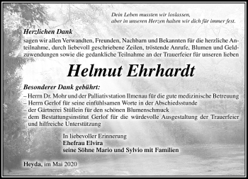 Traueranzeige von Helmut Ehrhardt von Südthüringer Presse