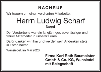 Traueranzeige von Ludwig Scharf von Frankenpost