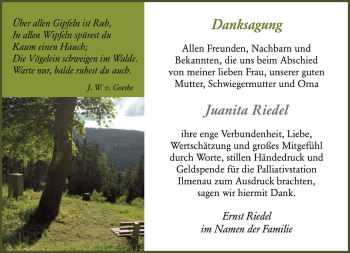 Traueranzeige von Juanita Riedel von Südthüringer Presse