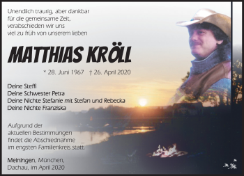Traueranzeige von Matthias Kröll von Südthüringer Presse