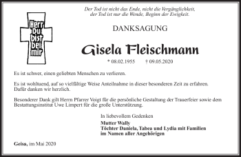 Traueranzeige von Gisela Fleischmann von Südthüringer Presse