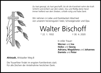 Traueranzeige von Walter Bischoff von Neue Presse Coburg