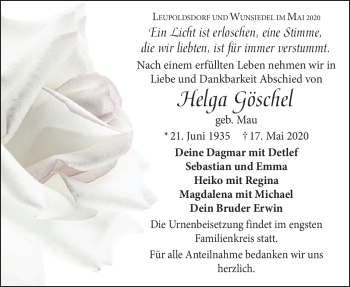 Traueranzeige von Helga Göschel von Frankenpost