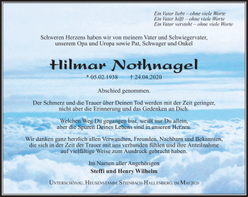 Traueranzeige von Hilmar Nothnagel von Südthüringer Presse