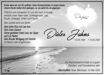 Traueranzeige von Dieter Jahns von Südthüringer Presse