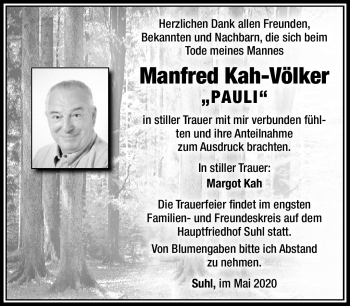 Traueranzeige von Manfred Kah-Völker von Südthüringer Presse