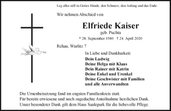 Traueranzeige von Elfriede Kaiser von Frankenpost