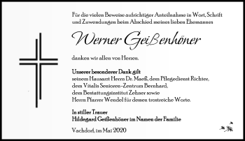 Traueranzeige von Werner Geißenhöner von Südthüringer Presse